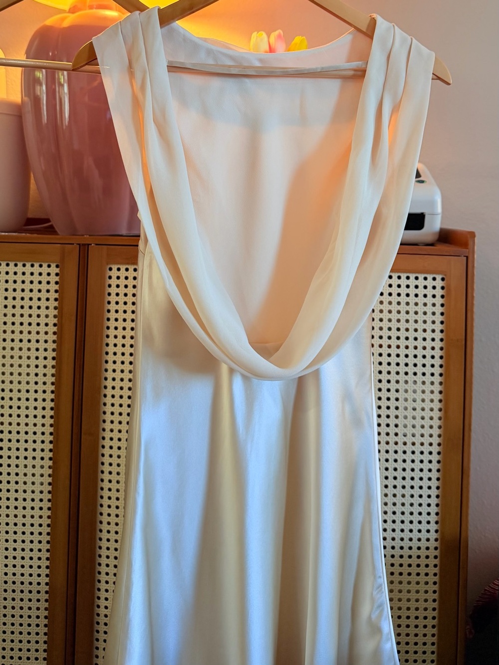 Reformation Jonelle Silk Dress In Almond, NWOT, NEVER WORN, NO FLAWS. - Picture 8 of 12